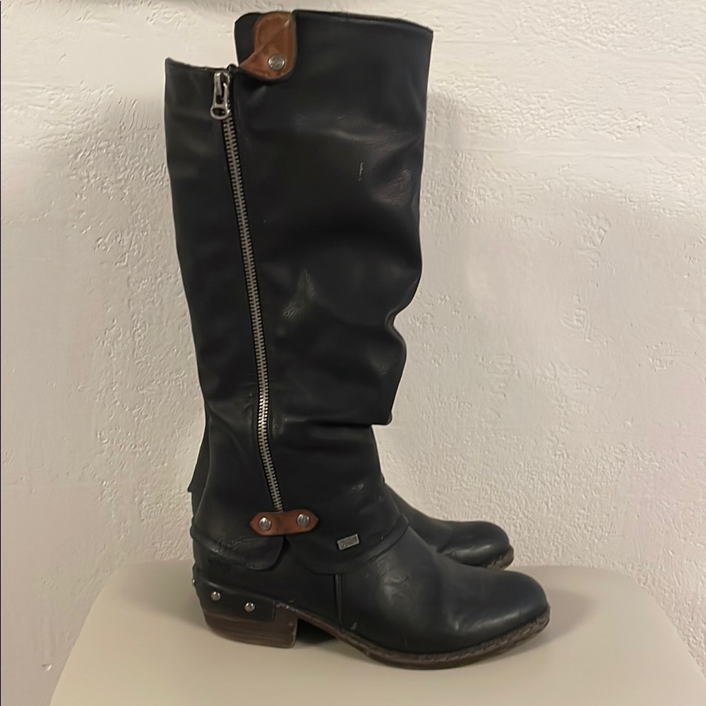 Black Knee-High Boots with Brown Accents